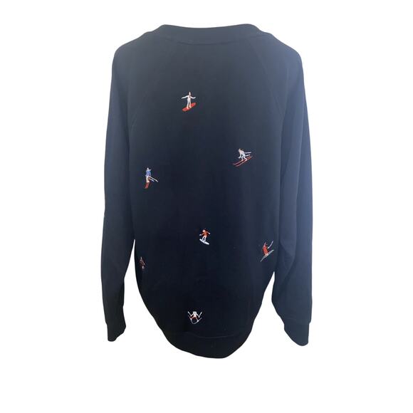 Lou & Grey for LOFT XS Sweatshirt Black Embroidered Skiers Skiing Top - Picture 6 of 8